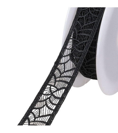 18m spool of guipure between two 27mm black mesh