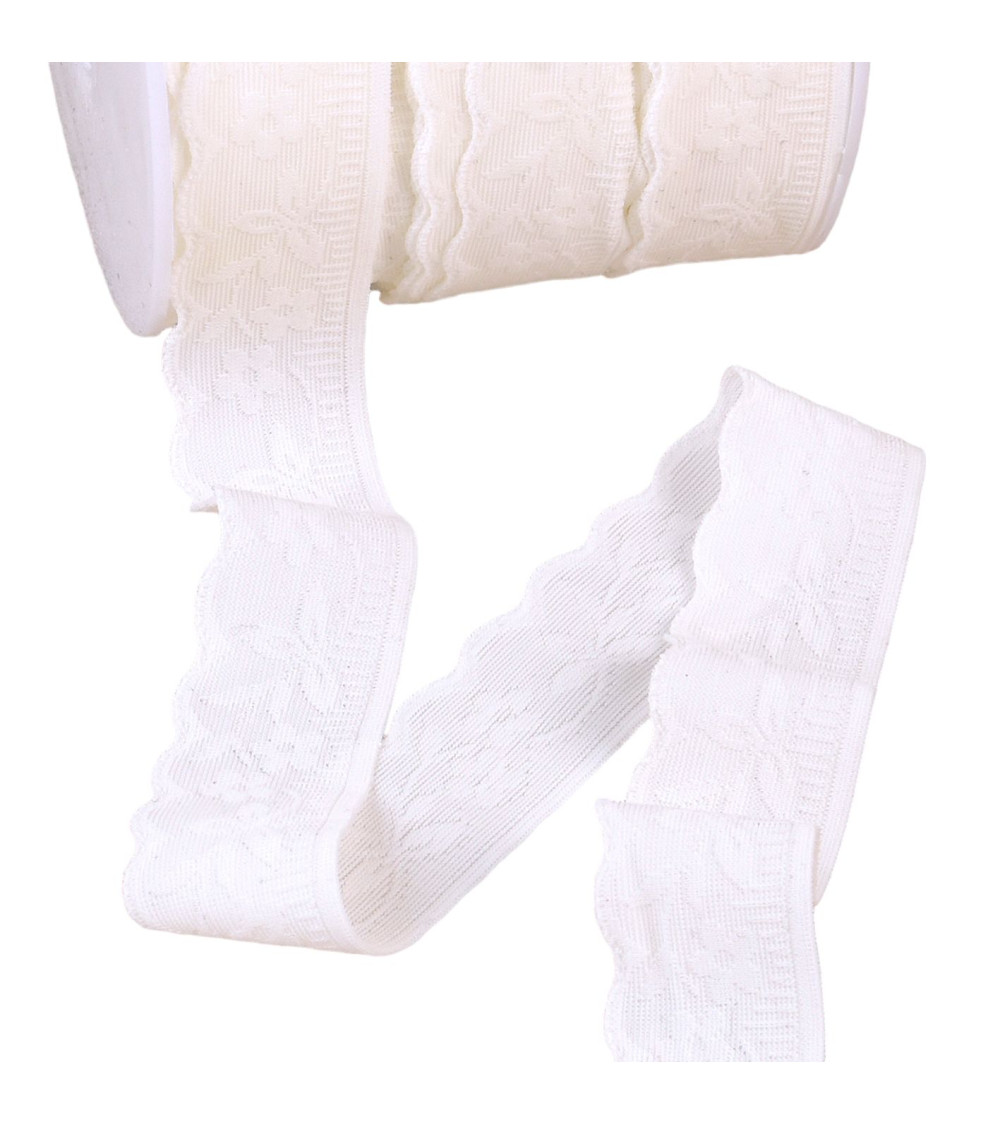 25m spool of white lace-style lingerie elastic 25mm