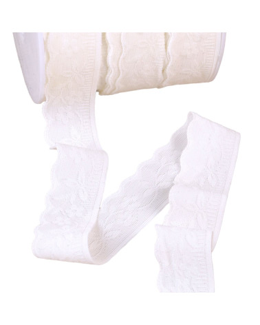 25m spool of white lace-style lingerie elastic 25mm
