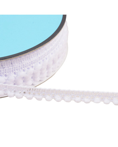 Spool of 25m braid of small white pompoms 10mm
