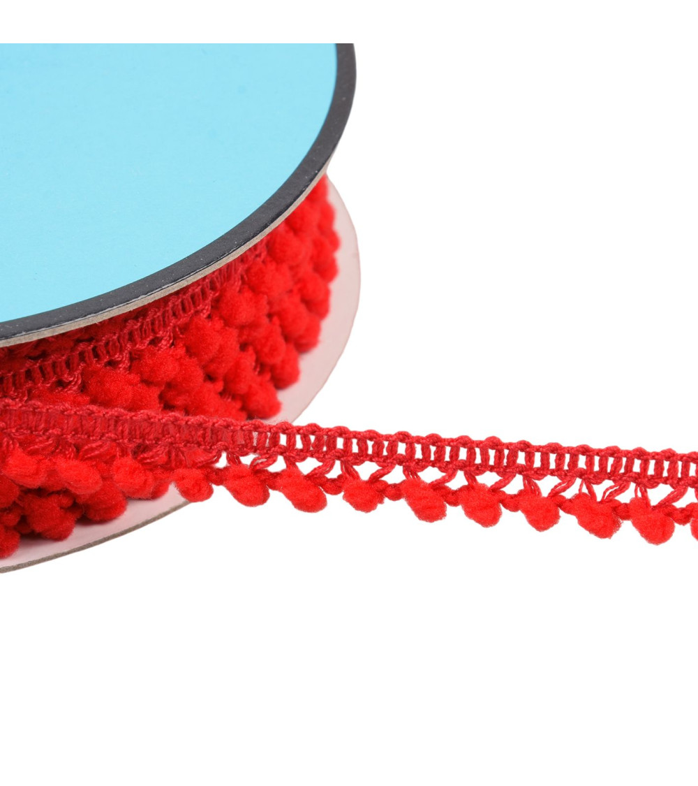 25m spool with small red pompoms 10mm