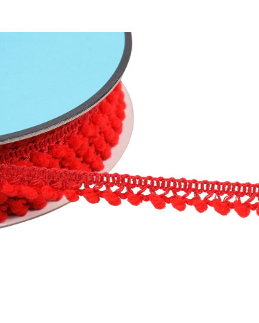 25m reel of braid with small red pompoms 10mm