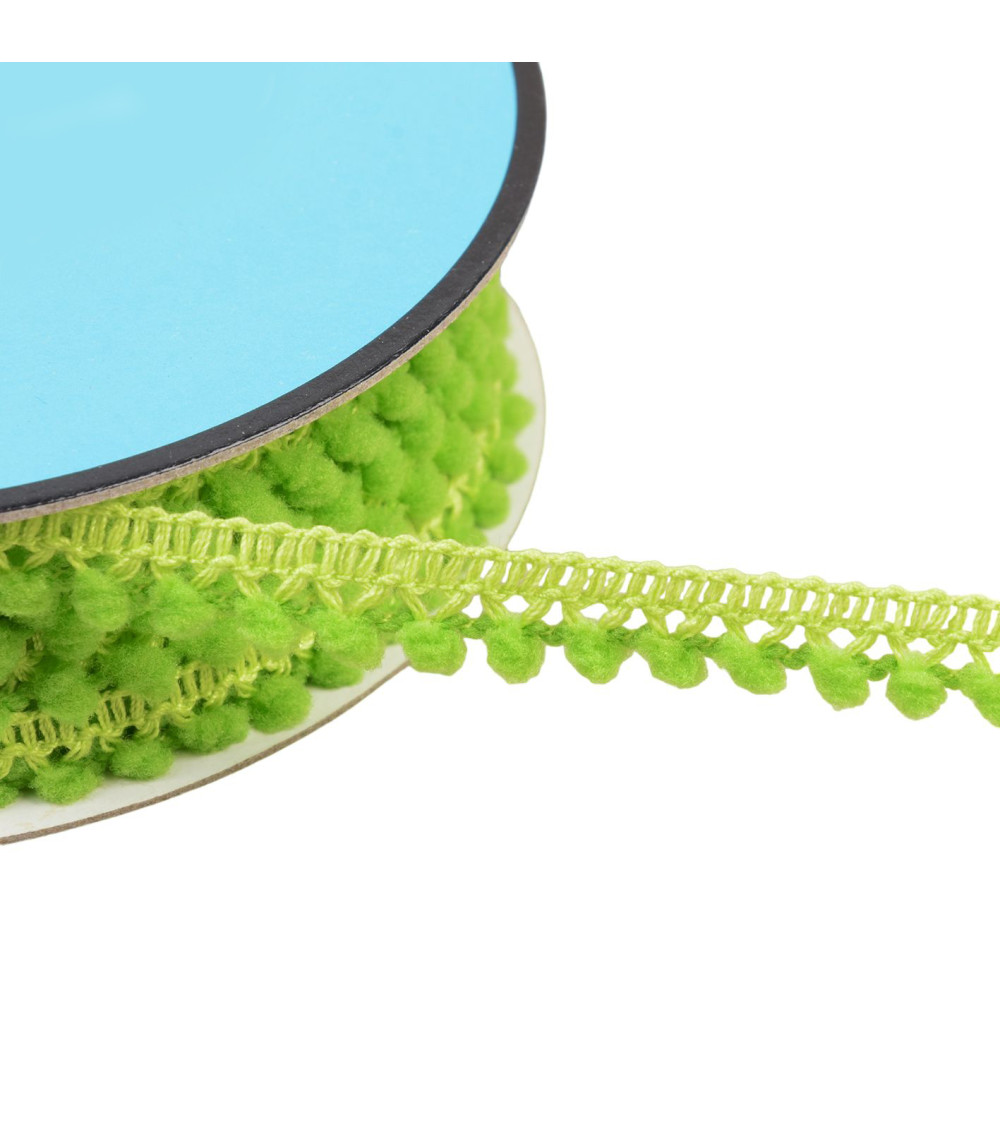 25m reel with small anise green pompoms 10mm