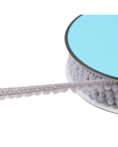 Bobina da 25 metri con piccoli pompon grigio chiaro da 10 mm