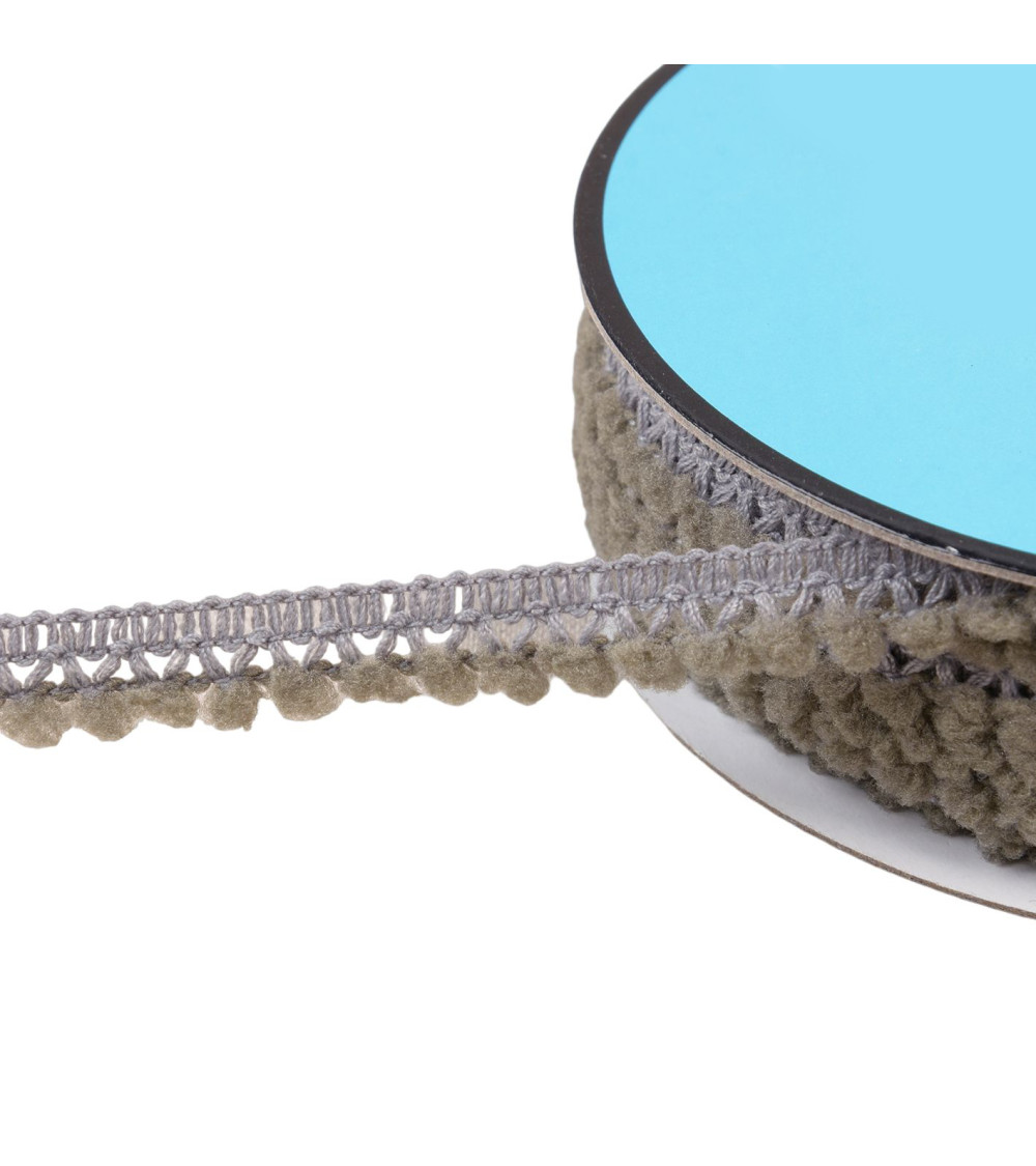 25m spool with small medium gray pompoms 10mm