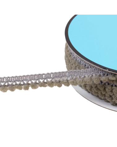 25-m-Spule mit kleinen mittelgrauen Pompons 10 mm