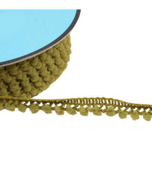 25m spool with small khaki green pompoms 10mm