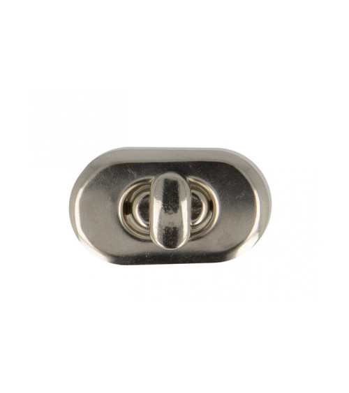 Turnstile clasp for silver colored bag
