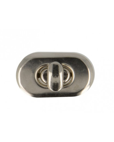 Turnstile clasp for silver colored bag