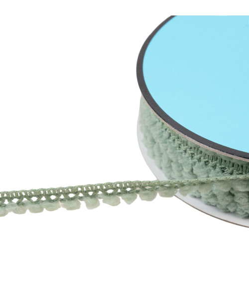 25m spool of small light khaki green pompoms 10mm