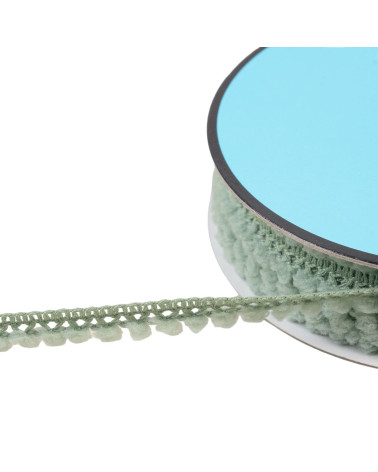 Spool of 25m braid of small light khaki green pompoms 10mm