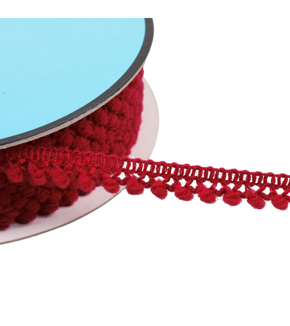 25m spool with small burgundy red pompoms 10mm