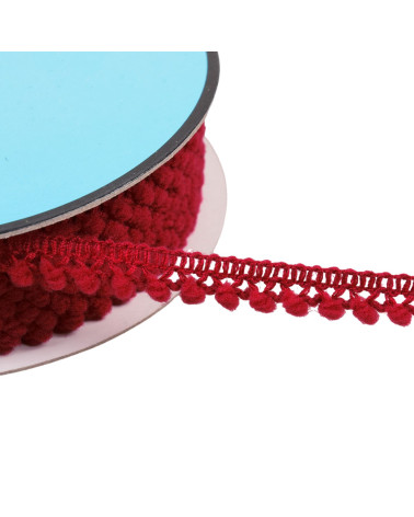 25m spool with small burgundy red pompoms 10mm