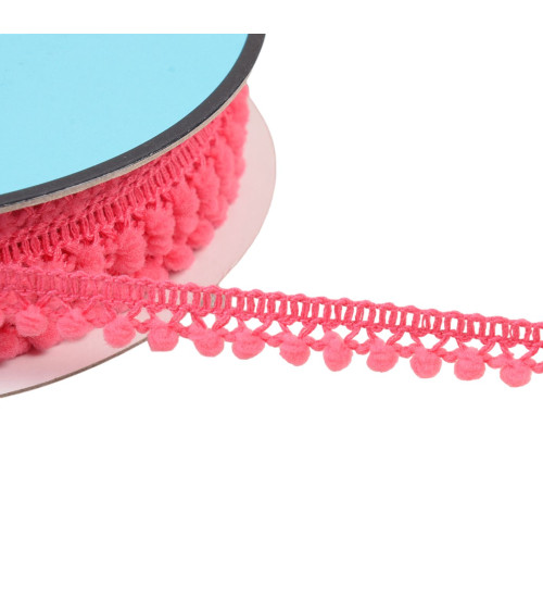 25m spool with small fuchsia pink pompoms 10mm