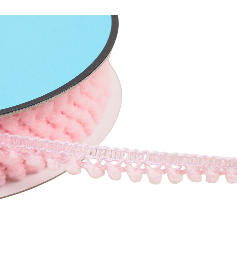 25m spool with small light pink pompoms 10mm