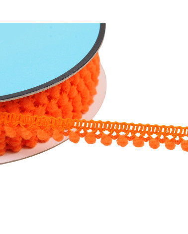 25m reel of braid with small orange pompoms 10mm