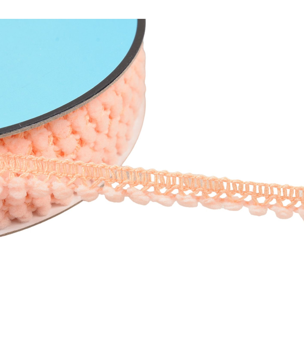 25m spool with small salmon orange pompoms 10mm