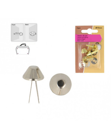 Set of 4 silver-colored bag pads 15mm