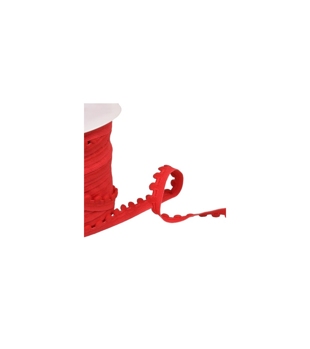 25m spool of elastic with red pompoms 13mm