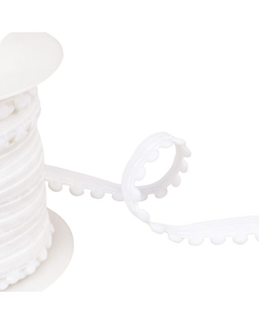 Elastic with pompoms 13mm white per meter