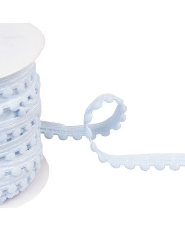 Elastic with pompoms 13mm light blue per meter