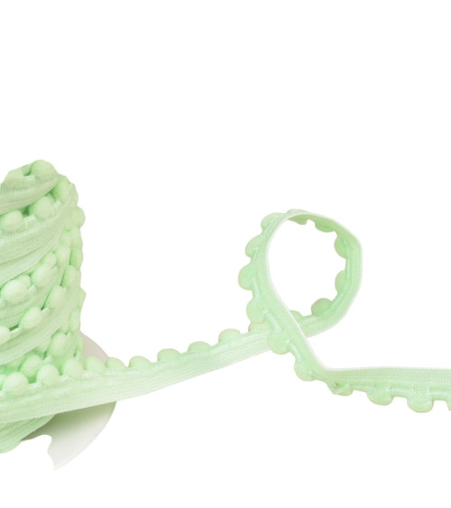 Elastic with pompoms 13mm nil green per meter