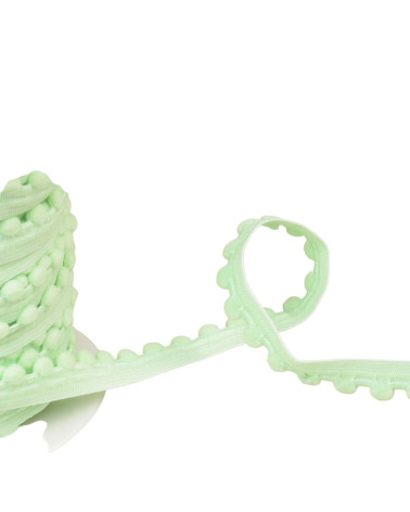 Elastic with pompoms 13mm nil green per meter