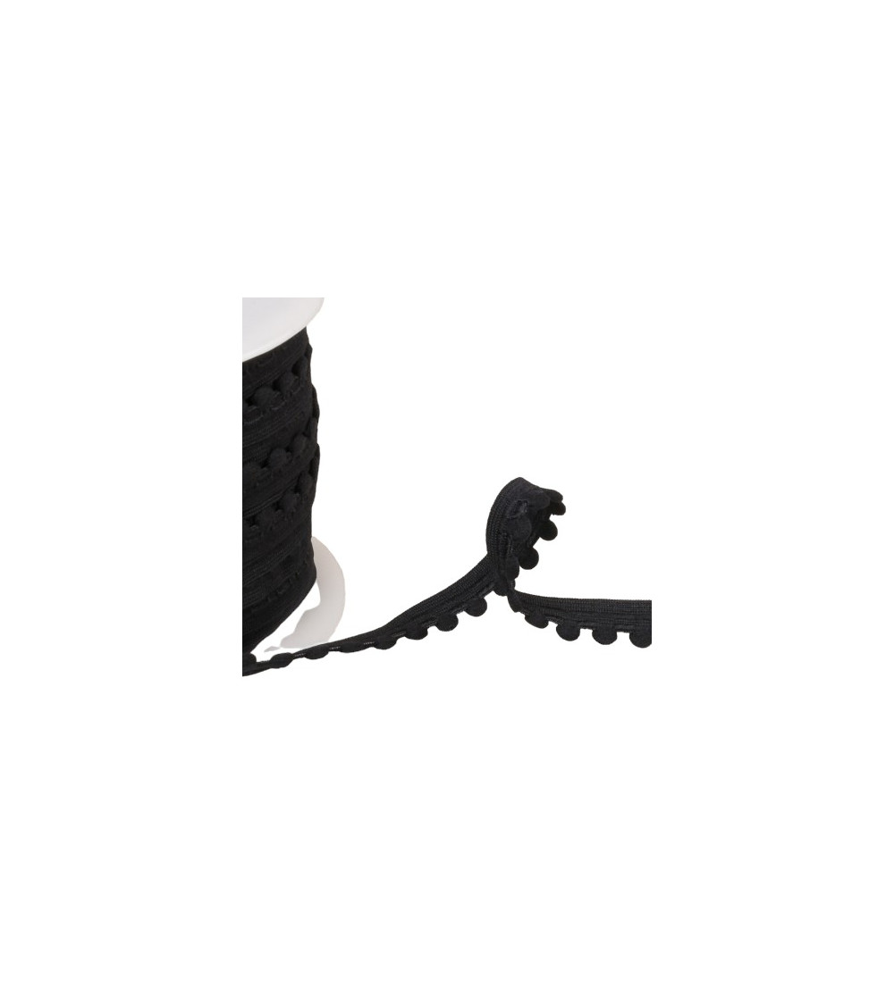 13mm black pompom elastic by the meter