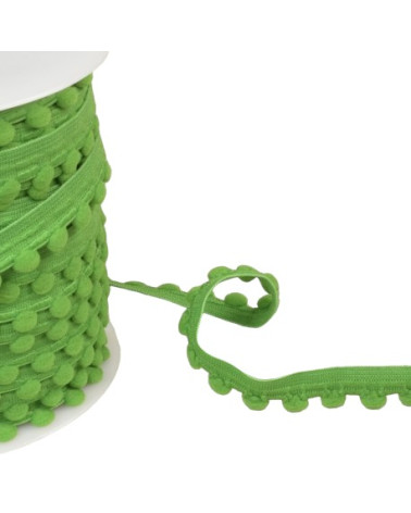 Elastic with pompoms 13mm dark green per meter