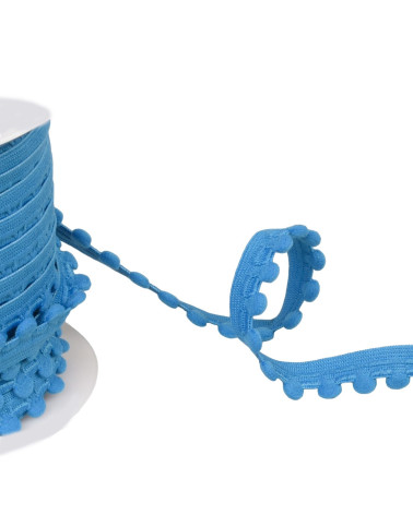 Elastic with pompoms 13mm steel blue per meter