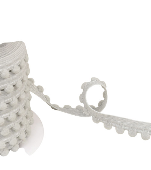 Elastic with pompoms 13mm light gray per meter