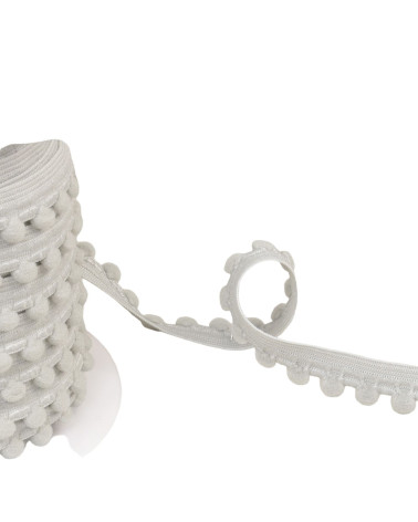 Elastic with pompoms 13mm light gray per meter