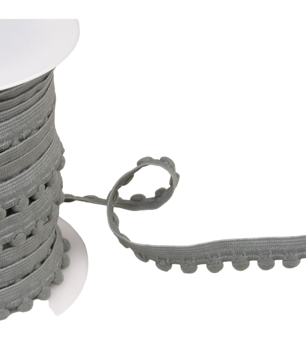 Pompom elastic 13mm medium gray per meter