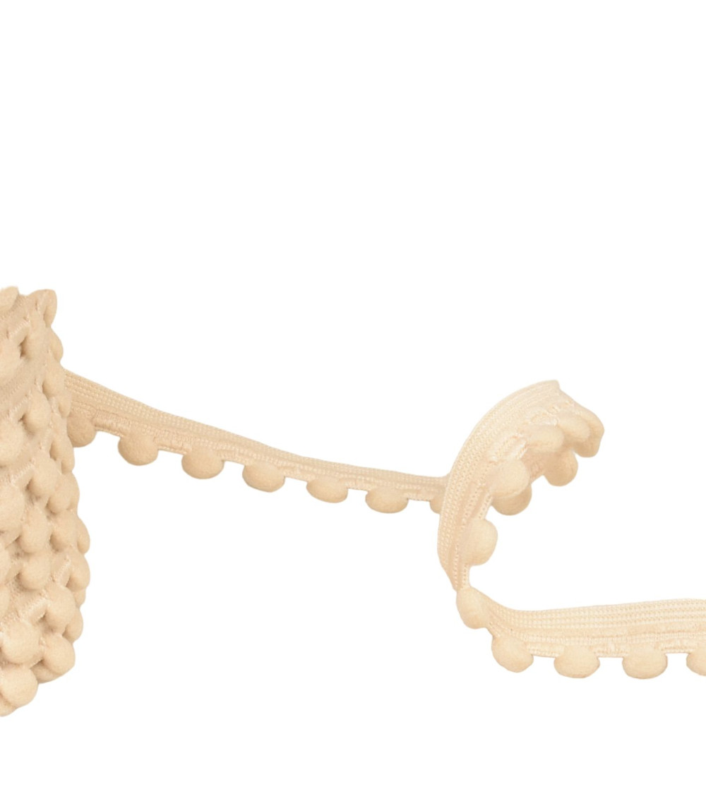 Elastic with pompoms 13mm beige per meter