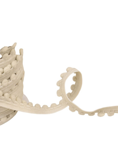 Elastic with pompoms 13mm beige linen per meter
