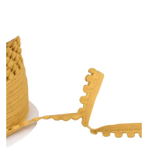 Pompom elastic 13mm mustard yellow per meter