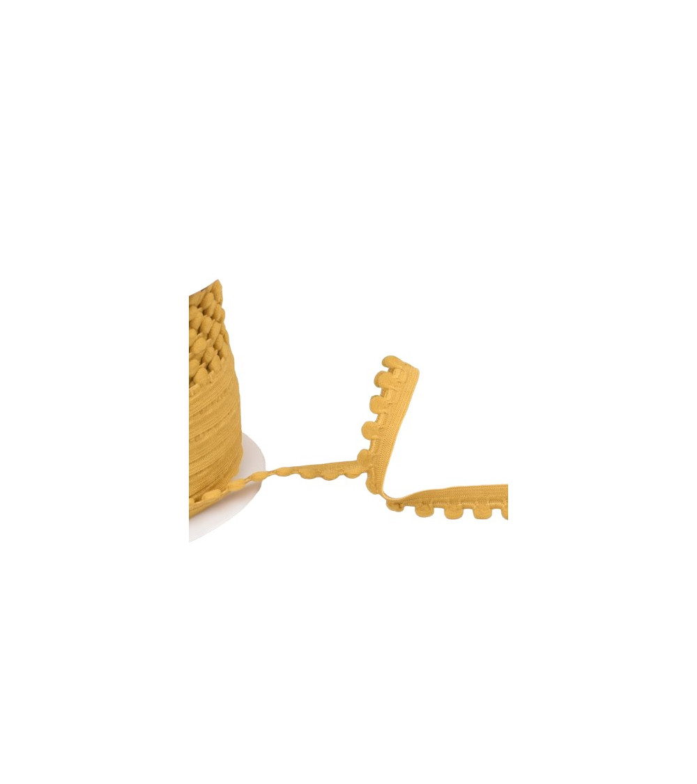 Pompom elastic 13mm mustard yellow per meter