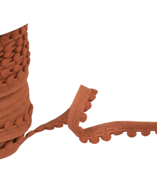 Elastic with pompoms 13mm rust orange per meter