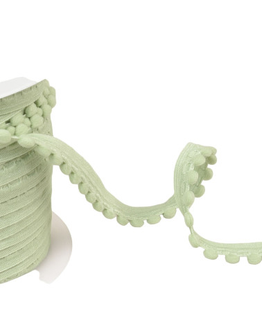 Elastic with pompoms 13mm light khaki green per meter