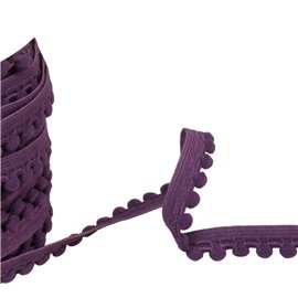 Elastique à pompons 13mm violet prune au mètre