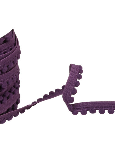 Pompom elastic 13mm plum purple per meter