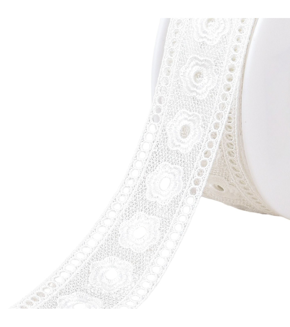 Guipure between two flowers 44mm white by the meter