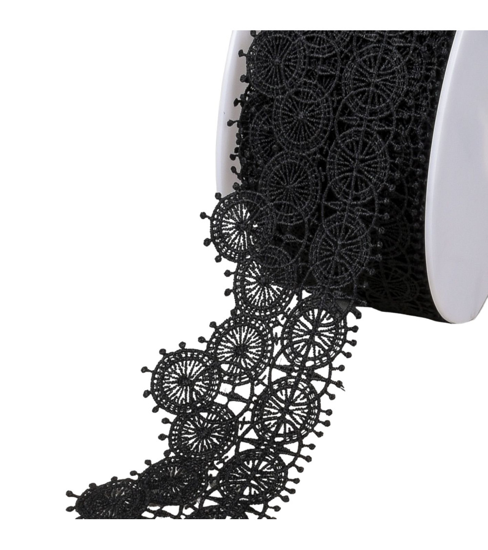 Guipure circles 63mm black per meter