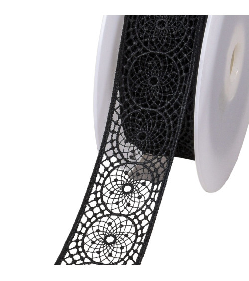 Guipure between two circles 40mm black by the meter