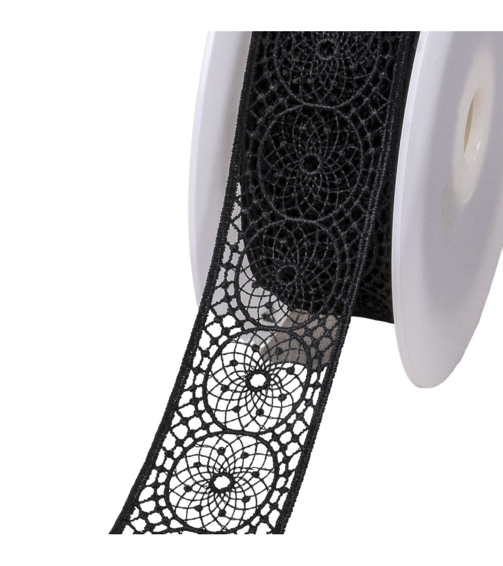 Guipure between two circles 40mm black by the meter