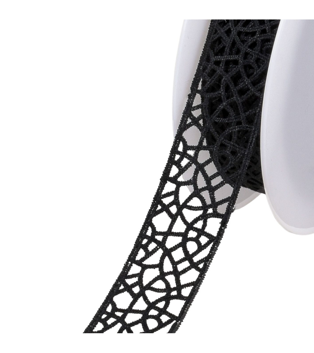 Guipure between two black 30mm mesh per meter