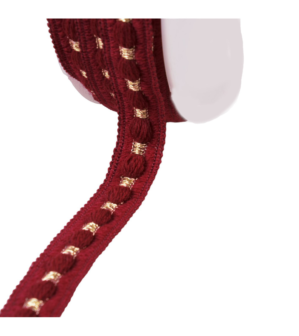 Wooly braid 20mm burgundy red per meter