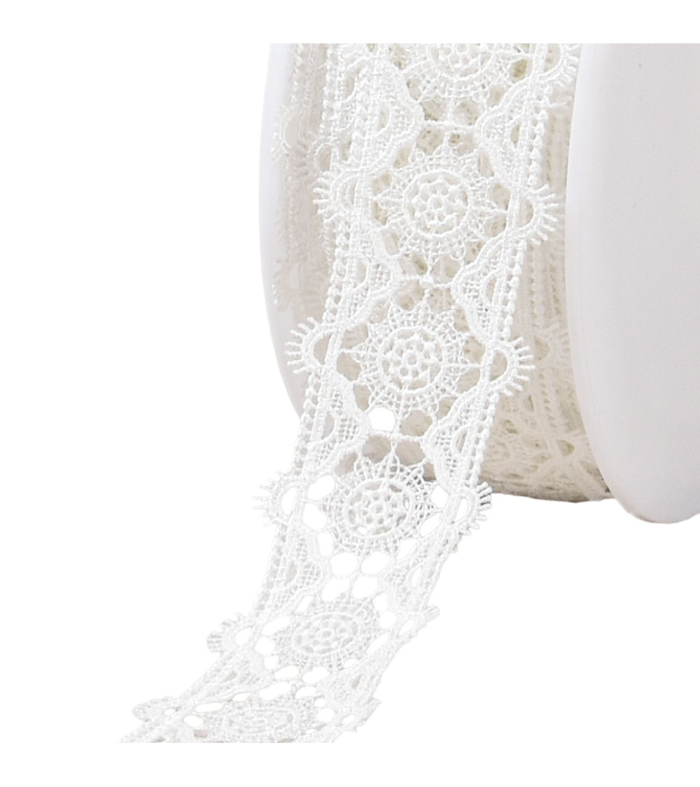Guipure between two rosettes 42mm white by the meter