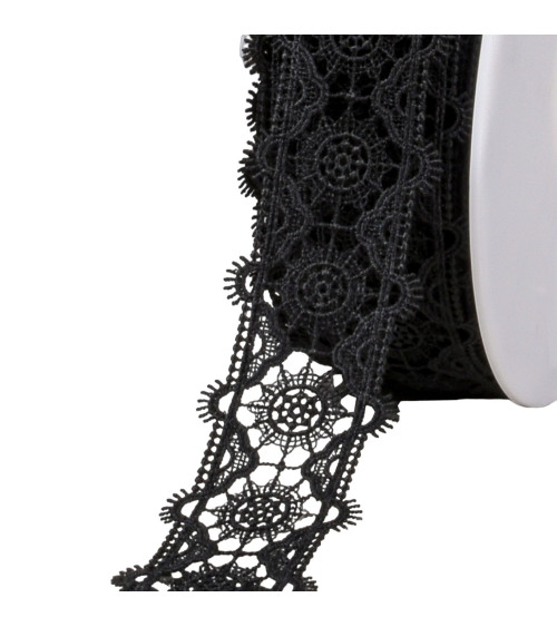 Guipure between two rosettes 42mm black by the meter