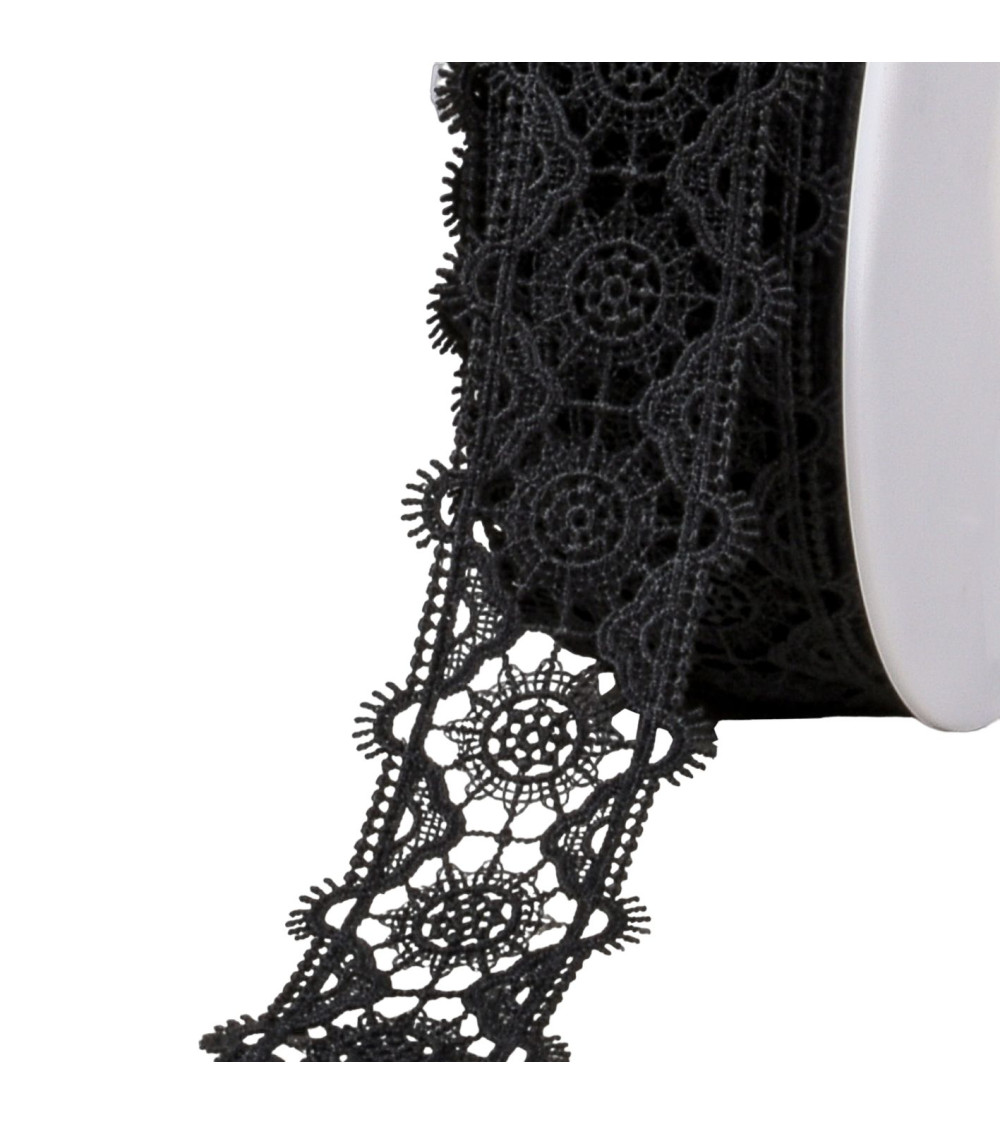 Guipure between two rosettes 42mm black by the meter